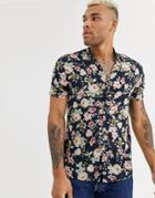 Asos Design Regular Fit Floral Shirt In Navy