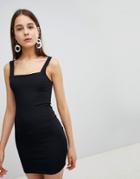 New Look Square Neck Rib Mini Dress - Black