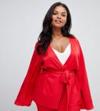 Prettylittlething Plus Tailored Jacket With Belted Waist In Red - Red