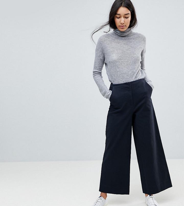 Asos Design Tall Wide Leg Canvas Pants In Navy - Blue