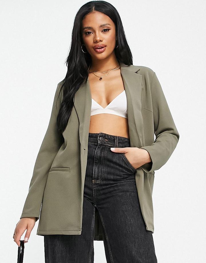 Asos Design Jersey Slouch Suit Blazer In Moss-green