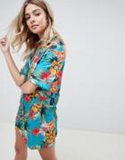 Asos Design Boiler Playsuit In Tropical Print - Multi