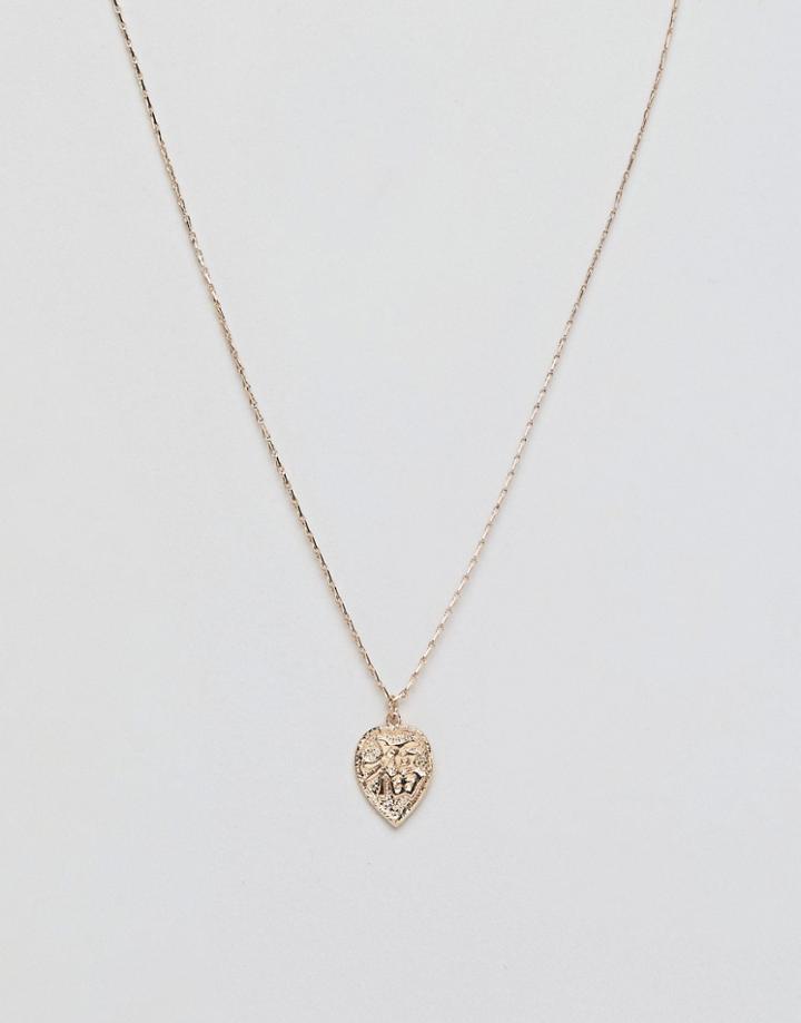 Asos Design Necklace With Vintage Style 'lucky' Heart Charm In Gold. - Gold