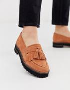Asos Design Meze Chunky Fringed Suede Loafers In Tan