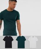 Asos Design 3 Pack Organic Muscle Fit T-shirt With Crew Neck Save-multi