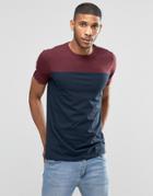 Lindbergh T-shirt With Color Block In Burgundy - Red