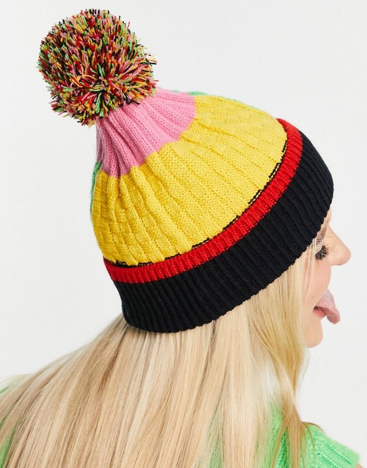 Asos Design Knit Pom Beanie In Multi