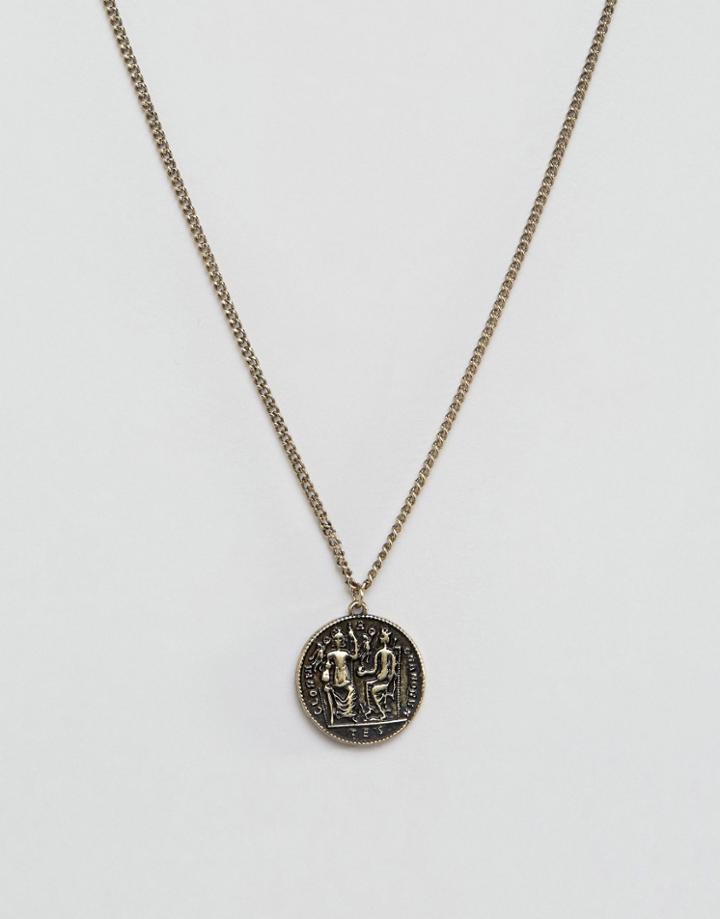 Asos Coin Necklace In Burnished Gold - Gold
