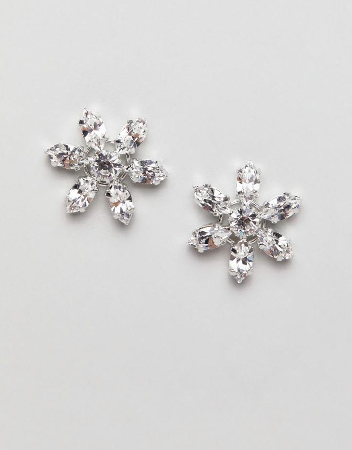 Krystal London Swaroski Crystal Flower Stud Earrings - Clear