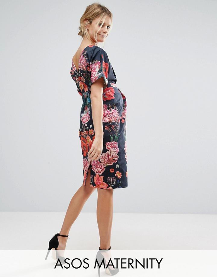Asos Maternity Smart Pencil Dress With Placement Print - Multi