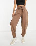 Night Addict Set High Waisted Cargo Tracksuit Sweatpants-brown