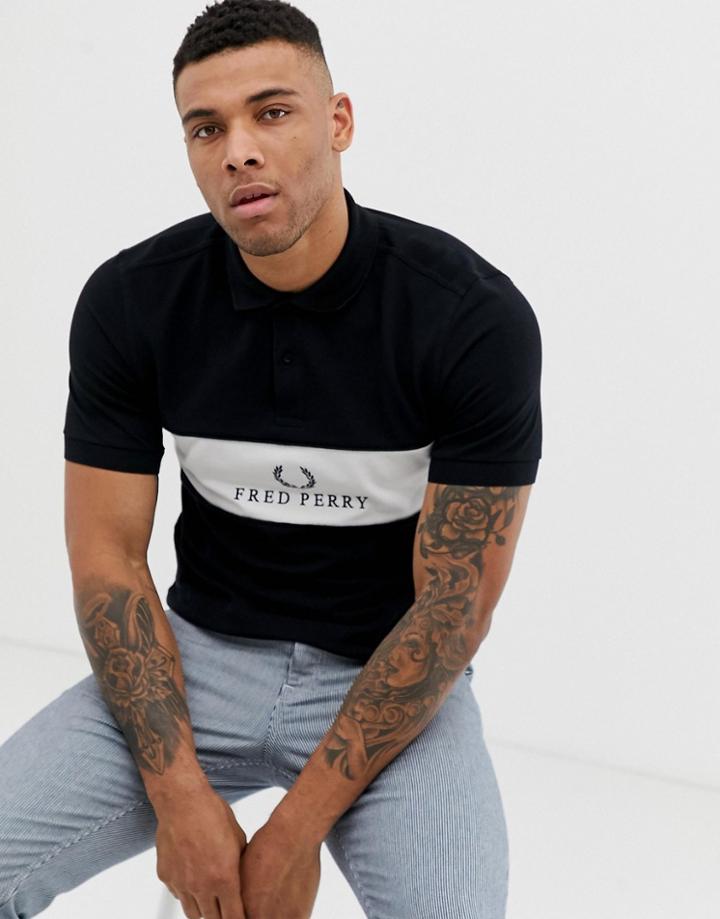Fred Perry Panel Logo Polo In Black - Black