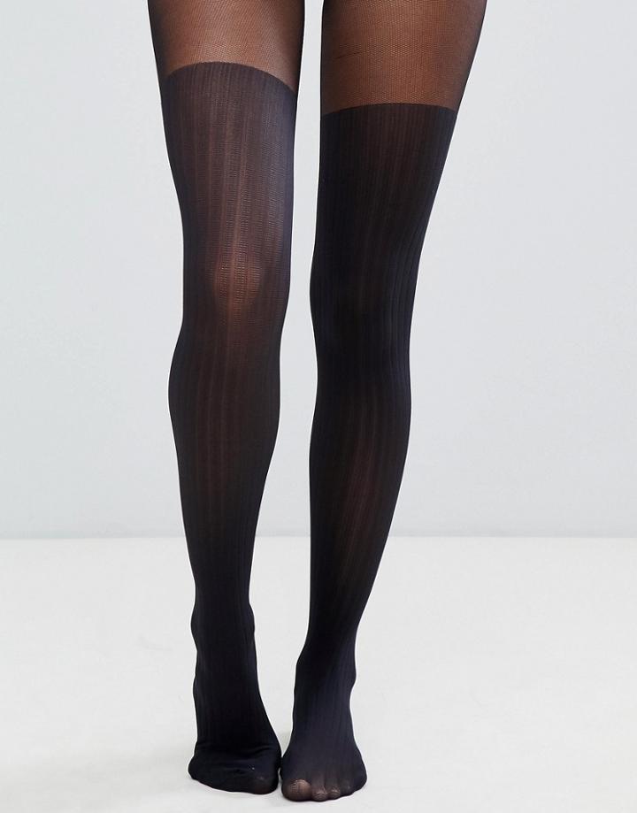Asos Design Recycled Rib Over The Knee Tights - Black