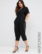 Asos Curve Wrap Front Jumpsuit With Tie Waist - Black