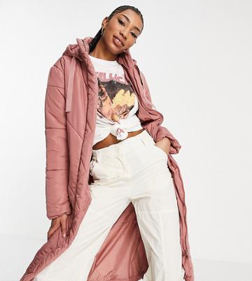 Violet Romance Tall Longline Puffer Coat In Dusky Pink