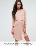 Asos Maternity Nursing Short Sleeve Asymmetric Dress With Double Layer - Pink