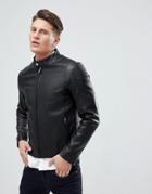 Hugo Lamb Leather Jacket In Black - Black