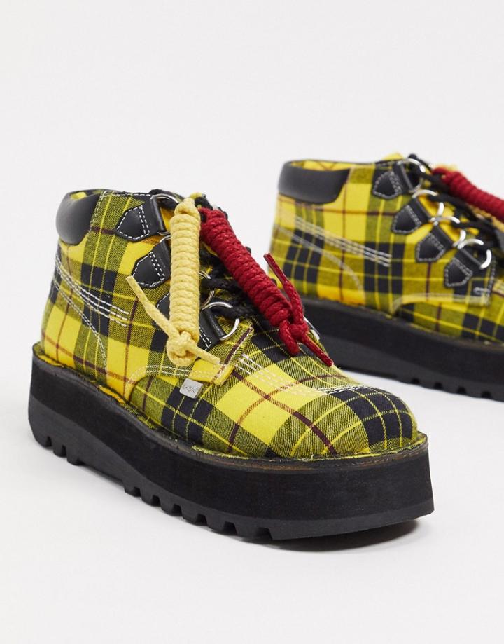 Kickers Kick Hi Creepy Flatform Boots In Yellow Check-multi