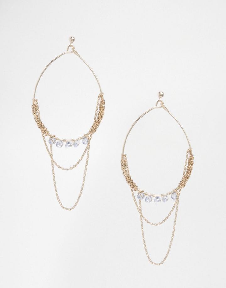 Orelia Chain Wrap Bead Hoop Earrings - Gold