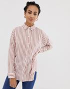 Asos Design Oversized Long Sleeve Shirt In Stripe-multi
