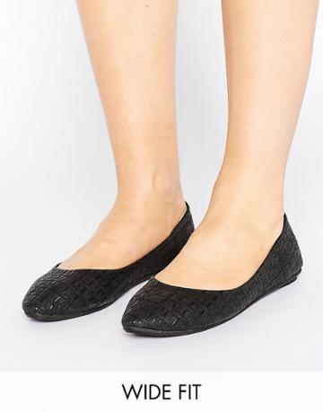 Lost Ink Wide Fit Black Ballet Flats - Black