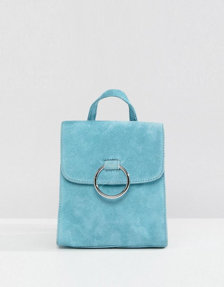 Asos Suede Mini Backpack With Ring - Blue