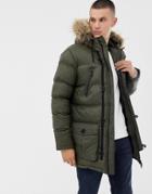 Brave Soul Puffer Parka Jacket With Hood. - Green