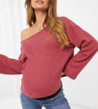 New Look Maternity Off Shoulder Ribbed Top In Berry-red