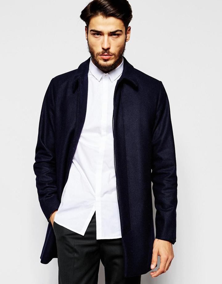 Noak Wool Trench Coat - Navy