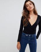 Asos Design Formal Wrap Front Top In Black