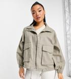 Asos Design Petite Linen Oversized Jacket In Brown