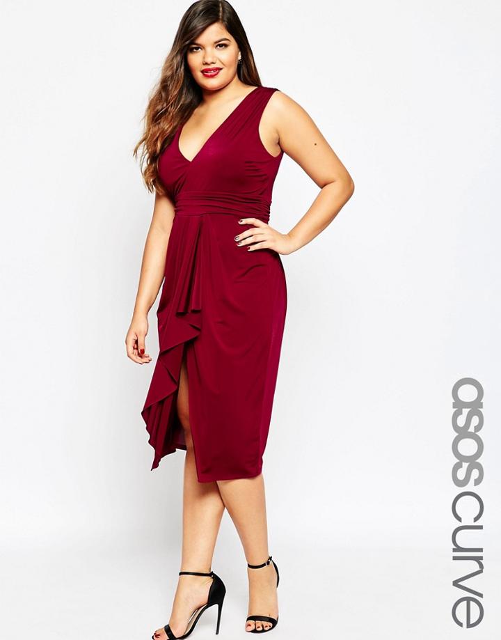 Asos Curve Drape Front Midi Dress - Black