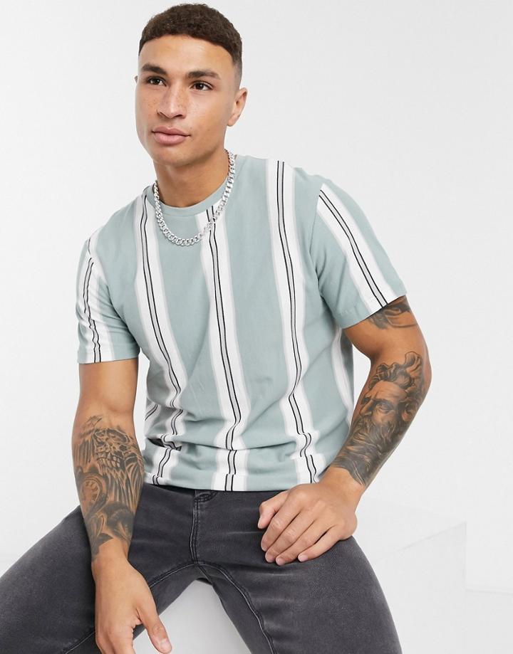 Topman Stripe T-shirt In Sage-green