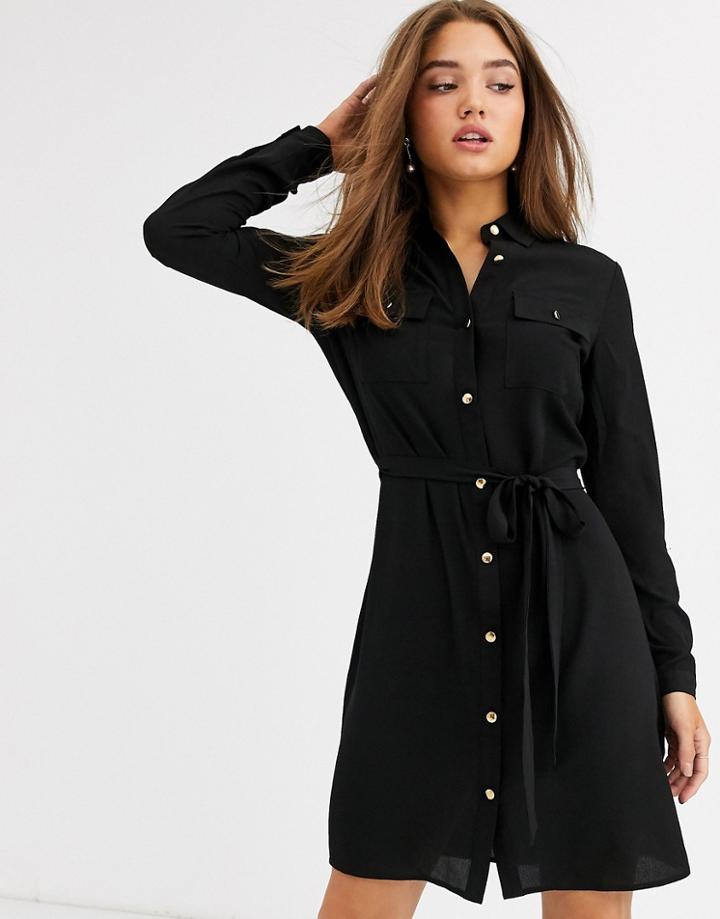 Lipsy Button Through Shirt Dress In Khaki-black
