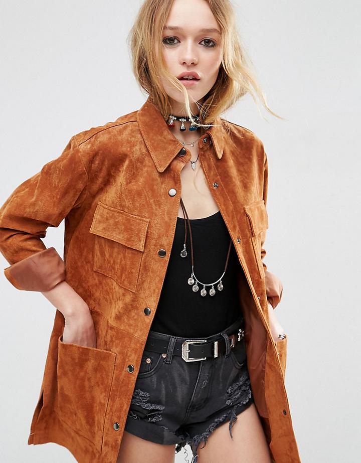 Asos Petite Suede Jacket - Brown
