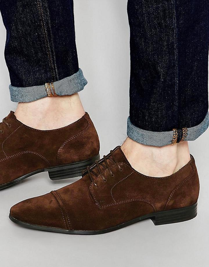 Asos Derby Shoes In Brown Suede With Toe Cap - Brown