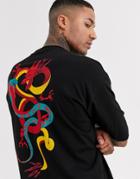 Asos Design Oversized T-shirt With Dragon Back Print And Embellishment-black