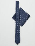 Asos Design Slim Tie And Pocket Square In Navy Paisley - Navy