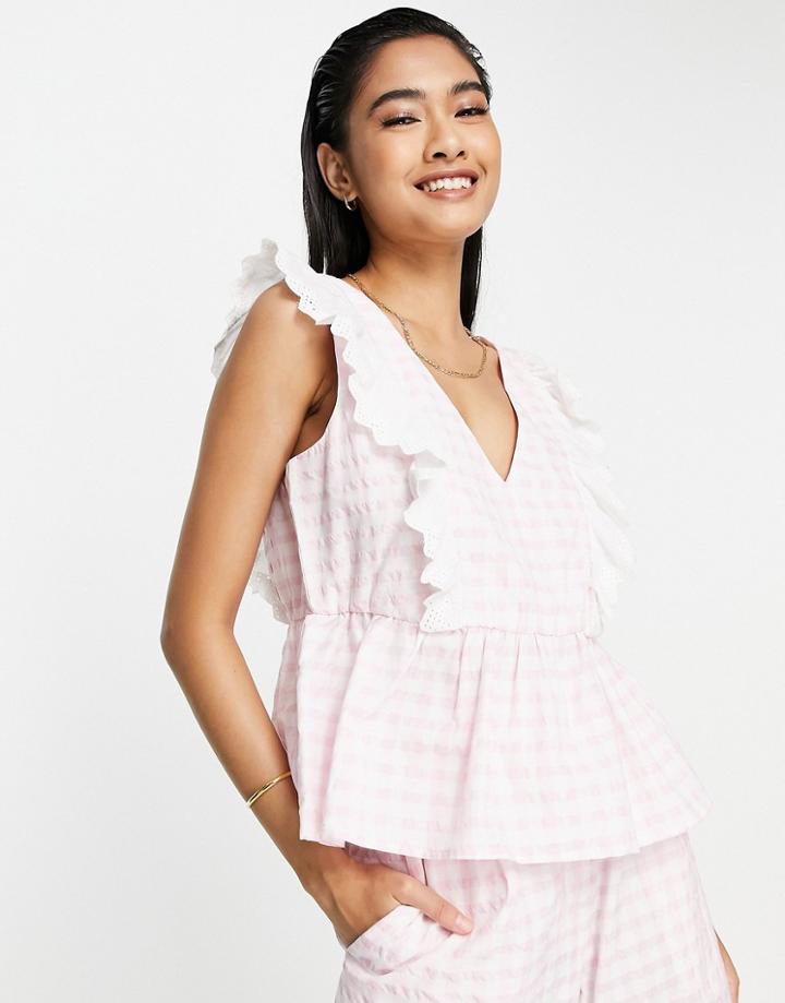 Y.a.s Exclusive Gingham Fril Top In Pink - Part Of A Set