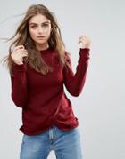 Brave Soul Asymmetric Front Sweater - Red