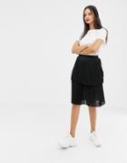 Unique21 Layered Pleated Midi Skirt - Black