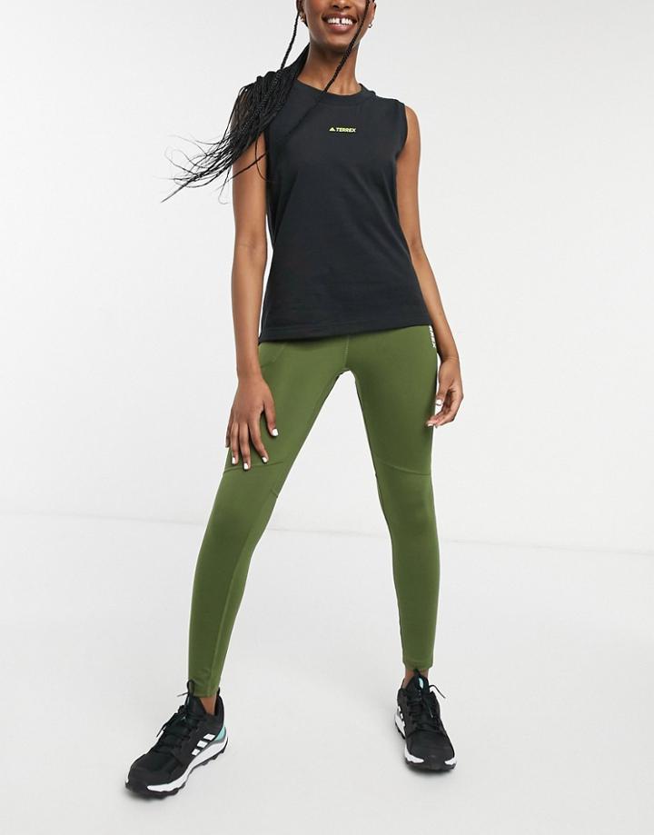 Adidas Outdoors Terrex Leggings In Khaki-green