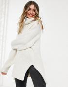 Stradivarius Chunky Roll Neck Sweater In Ecru-white