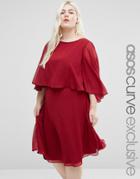 Asos Curve Crop Cape Midi Dress - Red