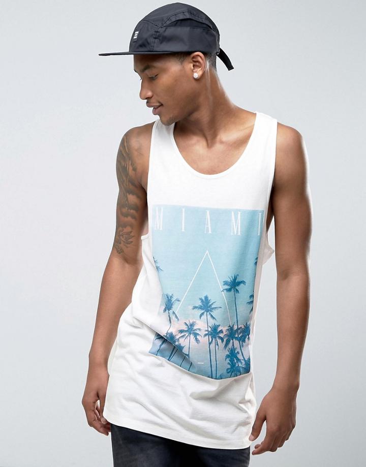 New Look Longline Tank With Miami Print In White - White