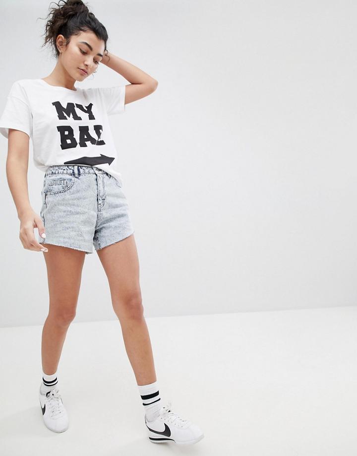 Noisy May High Waisted Acid Wash Shorts - Blue