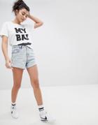Noisy May High Waisted Acid Wash Shorts - Blue