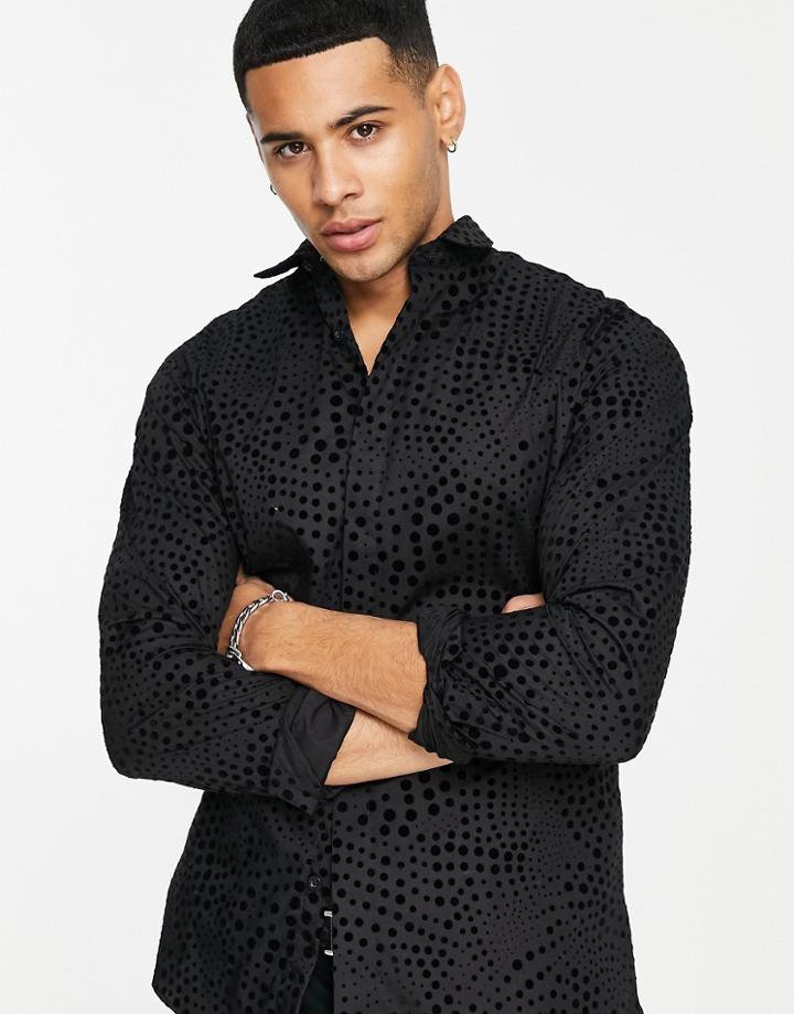 Twisted Tailor Vasanthan Shirt In Black With Geometric Flocking