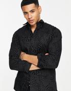 Twisted Tailor Vasanthan Shirt In Black With Geometric Flocking
