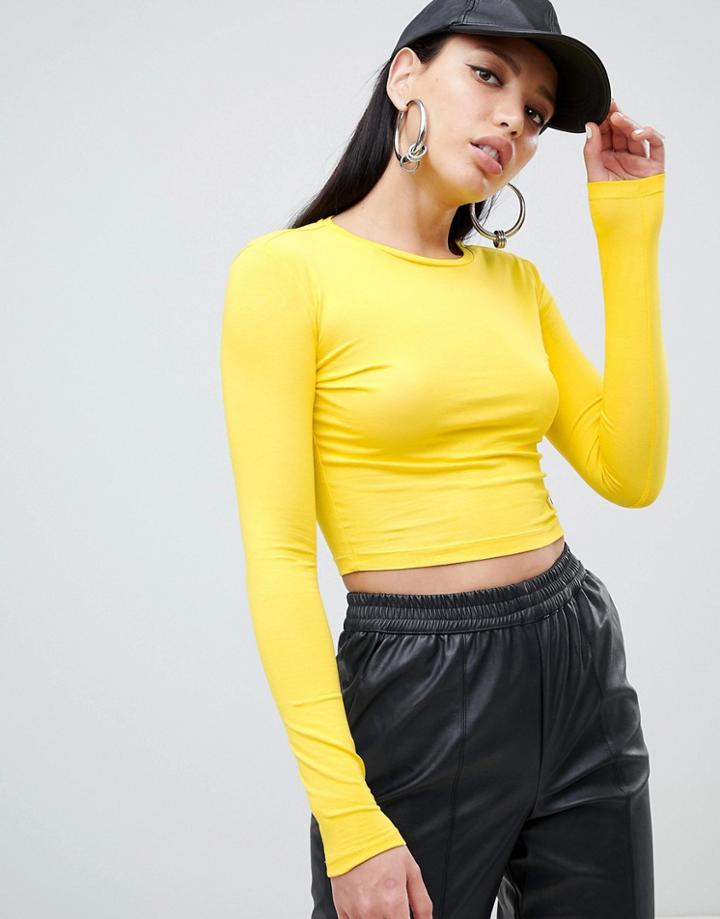 Versace Jeans Long Sleeve Crop Top - Yellow